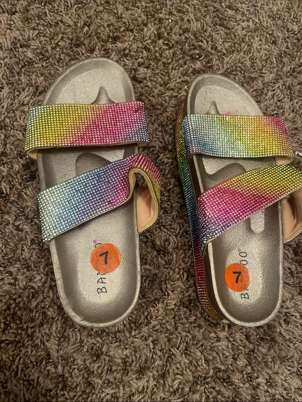 BAMBOO Girls' Rainbow Rhinestone Slide Sandals